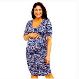 Women's Motherhood Maternity Multicolor Fitted Casual Short Sleeve Dress Size M